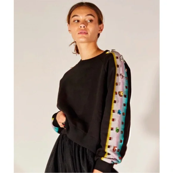 NWOT - Cynthia Rowley Black Gemma Sweatshirt LARGE | NO GEMS MISSING - Picture 3 of 10